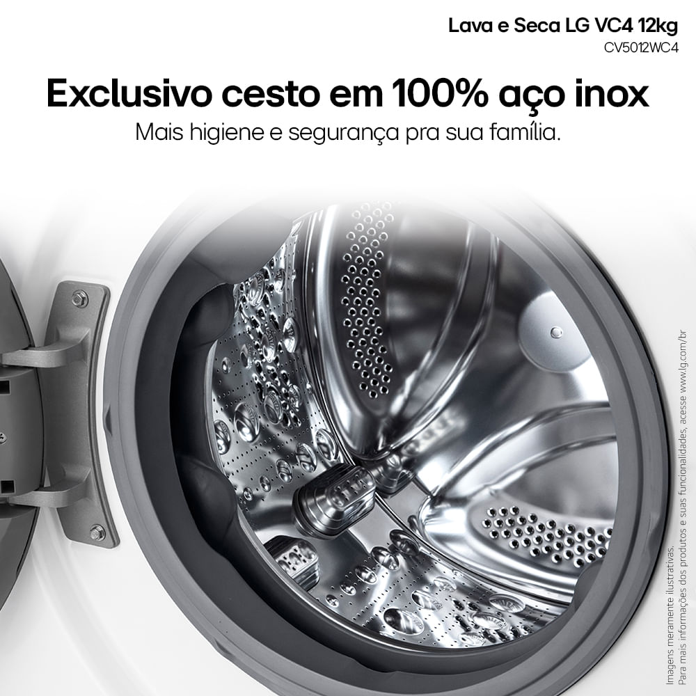 Lava e Seca LG 12Kg Smart com Inteligência Artificial AIDD Branca VC4 CV5012WC4A - 220 Volts
